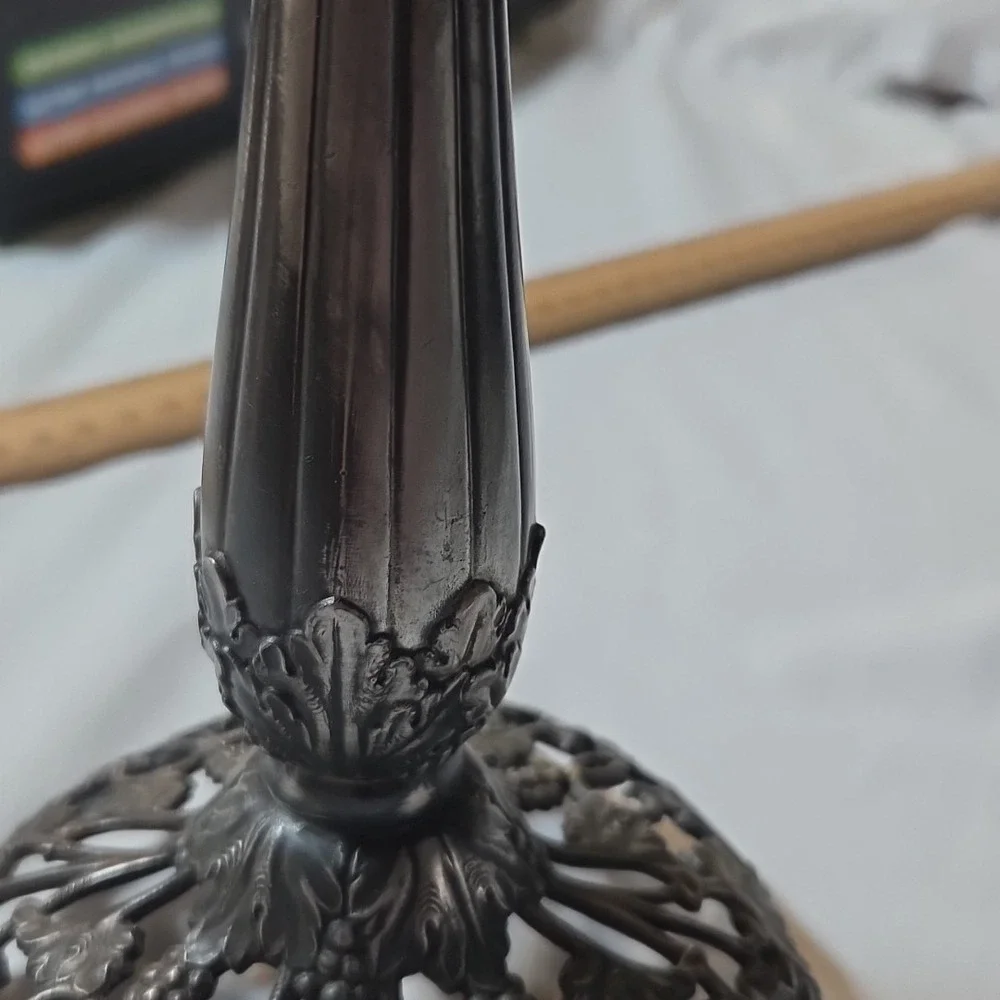 Antique‎ Art Nouveau Grape Vine Candlestick Pewter Pierced Base 9